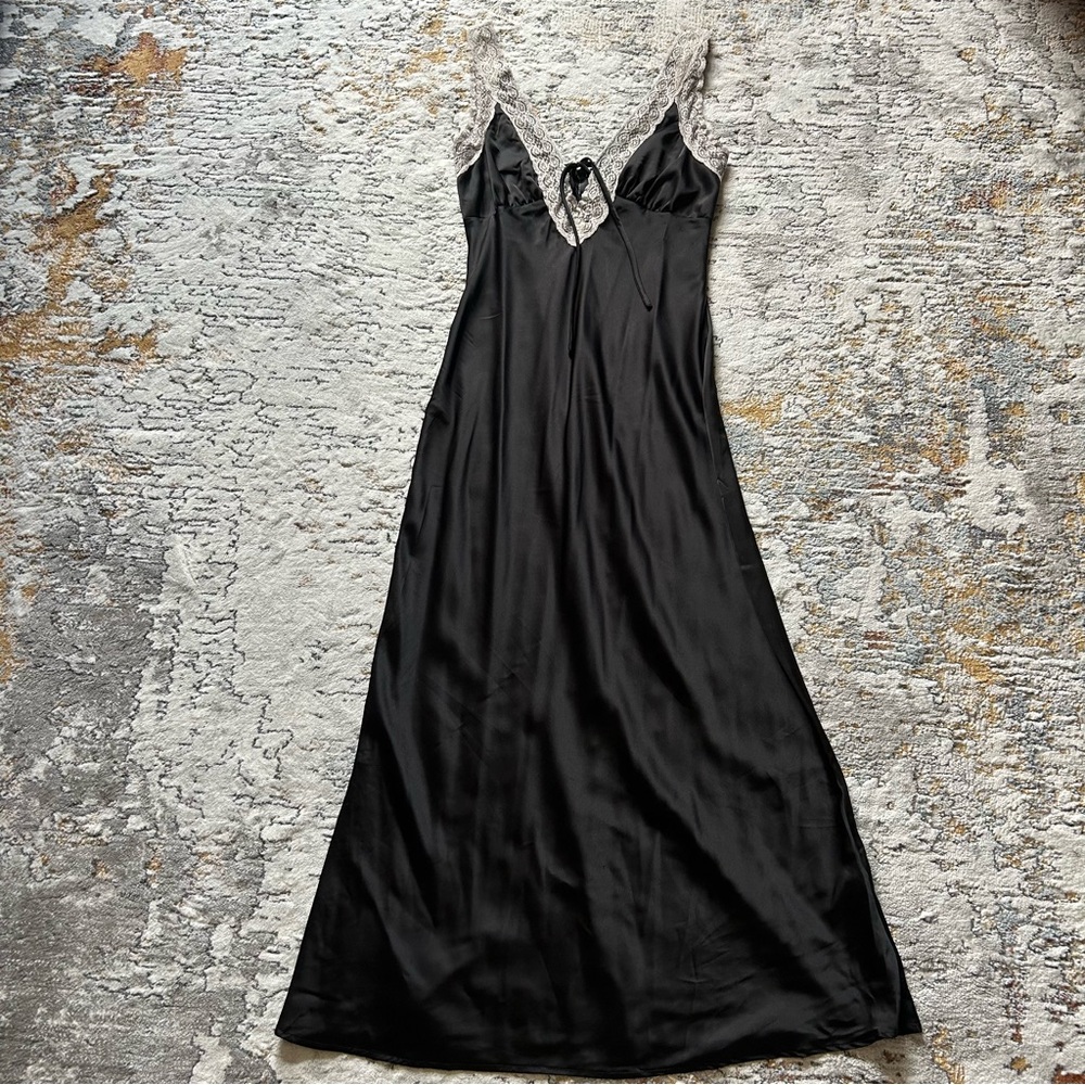 Forever 21 Satin Lace Trim Tie Maxi Dress S